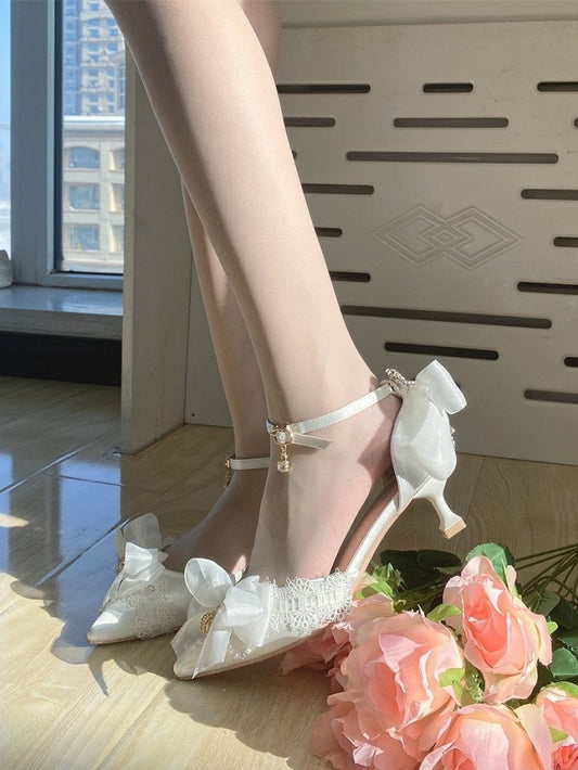 Clearance - Size 37 Rhinestone Decorated White 5CM Ankle Strap High Heels