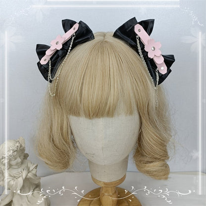 4 Color Options Detachable Chain Bow PU Hairclips