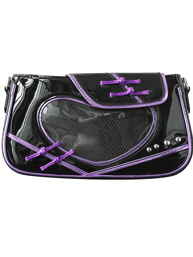 Heart Window Black and Purple Ita Shoulder Bag Knot Buttons Design