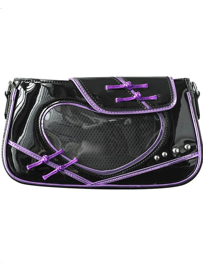 Heart Window Black and Purple Ita Shoulder Bag Knot Buttons Design