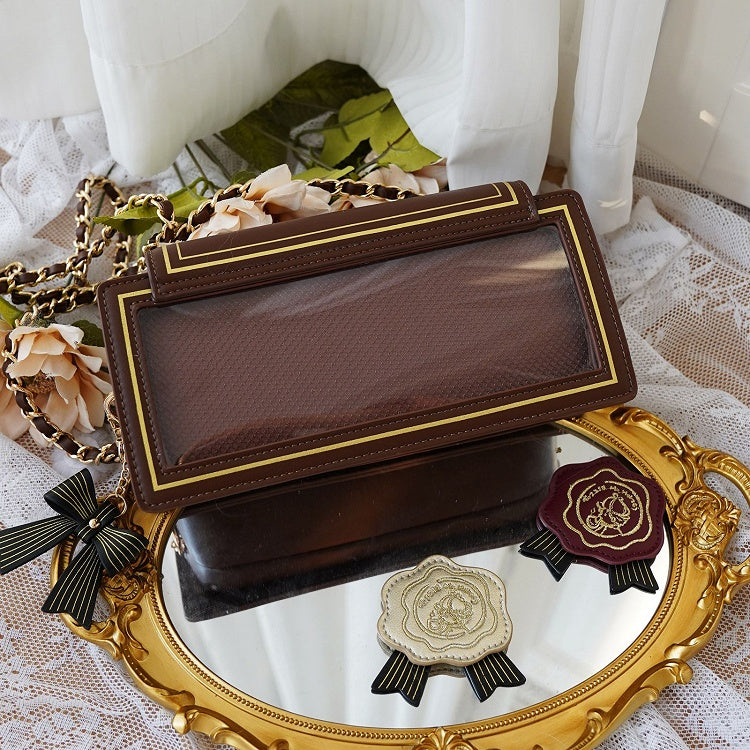 Rose Design Brown Envelope Shaped Crossbody Ita Bag