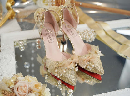 Clearance-Size 37 Song of Dawn Buckle Ankle Strap Gold 8CM Hime Lolita High Heels