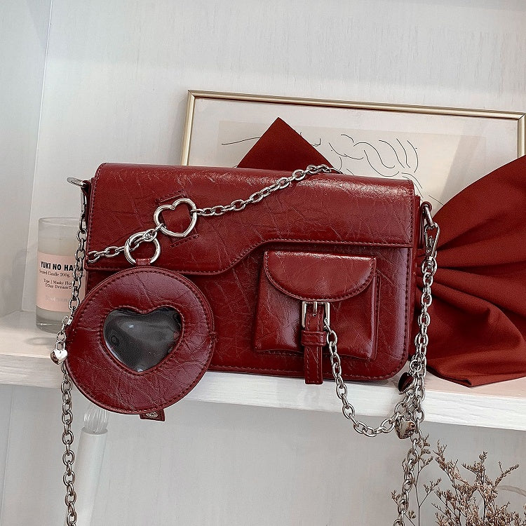Fold-over Flap Metal Chain Design Shoulder Bag
