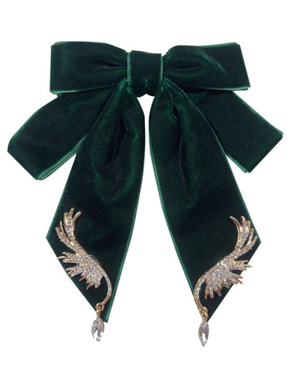 Wing-shaped Rhinestone Decorative Bow Tie Wine Red/ Black/ Dark Green with Pin