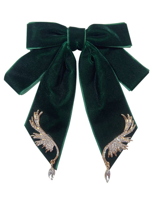 Wing-shaped Rhinestone Decorative Bow Tie Wine Red/ Black/ Dark Green with Pin