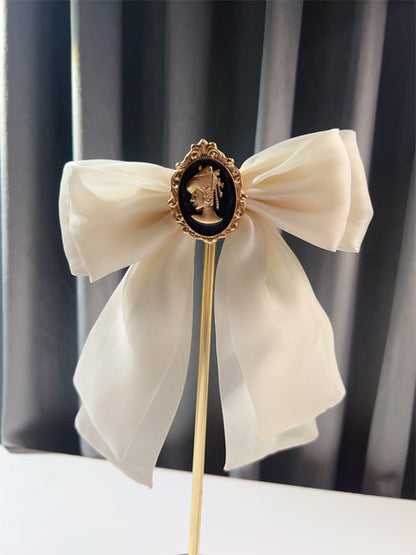 Baroque White/Black/Champagne Organza Bow Brooch