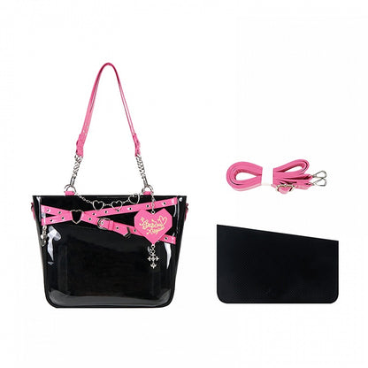 Buckle Strap Design Black and Pink Ita Bag Heart Chain Decorative