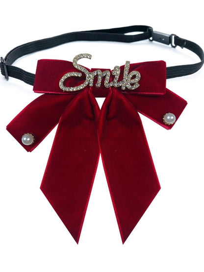 Rhinestone Letters Decorative Bow Tie Black /Wine Red /Dark Green