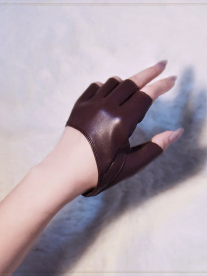 Cyberpunk PU Half-hand Gloves Black/White/Wine Red/Coffee