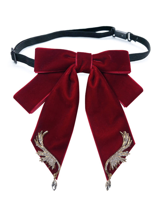 Wing-shaped Rhinestone Decorative Bow Tie Wine Red/ Black/ Dark Green