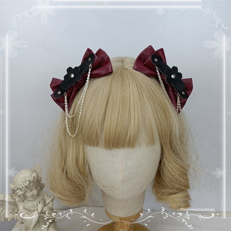4 Color Options Detachable Chain Bow PU Hairclips