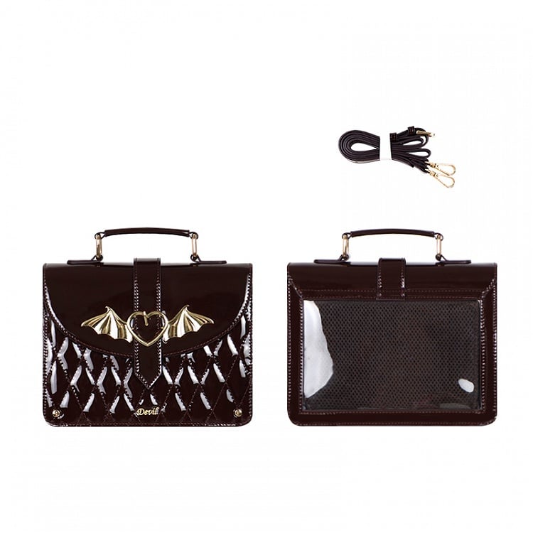 Bat Wings Design Buckle Brown Ita Shoulder Bag