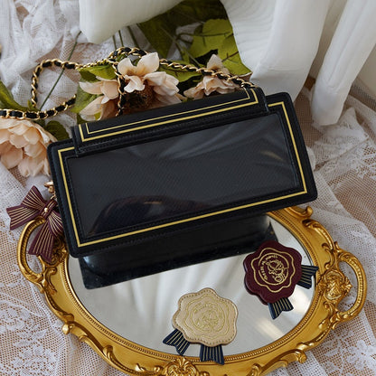 Rose Design Black Envelope Shaped Crossbody Ita Bag