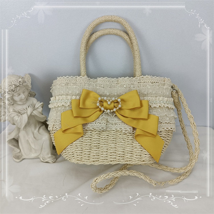 5 Color Options Lace Trim Bow Pastoral Tote Bag