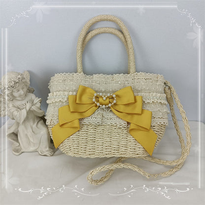 5 Color Options Lace Trim Bow Pastoral Tote Bag