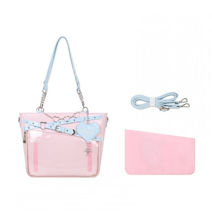 Buckle Strap Design Pink and Blue Ita Bag Heart Chain Decorative