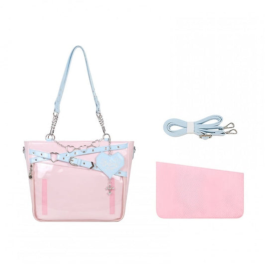 Buckle Strap Design Pink and Blue Ita Bag Heart Chain Decorative