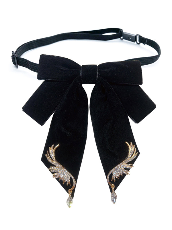 Wing-shaped Rhinestone Decorative Bow Tie Wine Red/ Black/ Dark Green