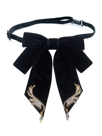 Wing-shaped Rhinestone Decorative Bow Tie Wine Red/ Black/ Dark Green