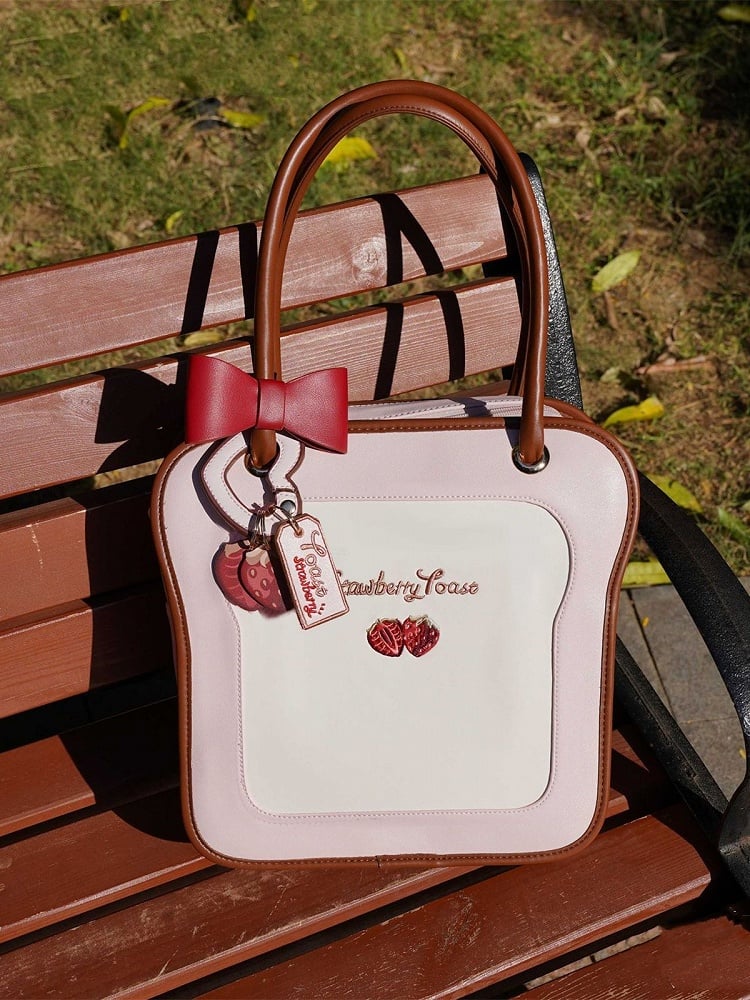 Pink Toast-shaped Tote Bag with Bowknots