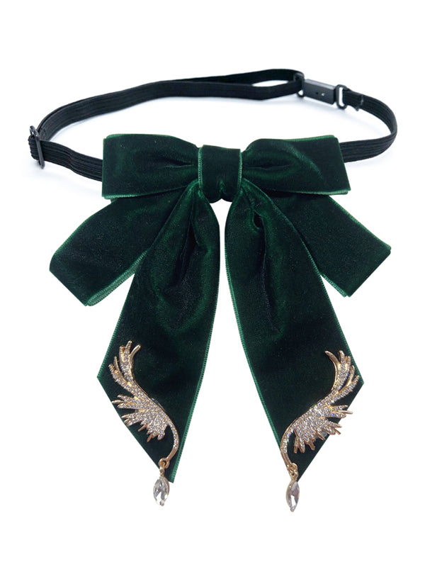 Wing-shaped Rhinestone Decorative Bow Tie Wine Red/ Black/ Dark Green