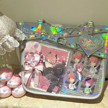 Buckle Strap Design Ita Bag Heart Chain Decorative 4 Colors