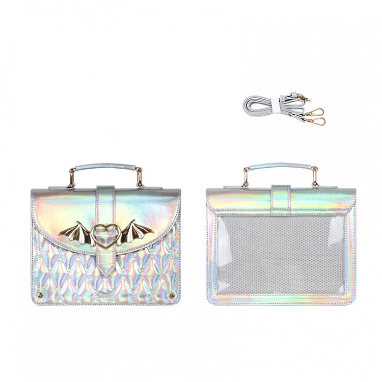 Bat Wings Design Buckle Laser Silver Ita Shoulder Bag