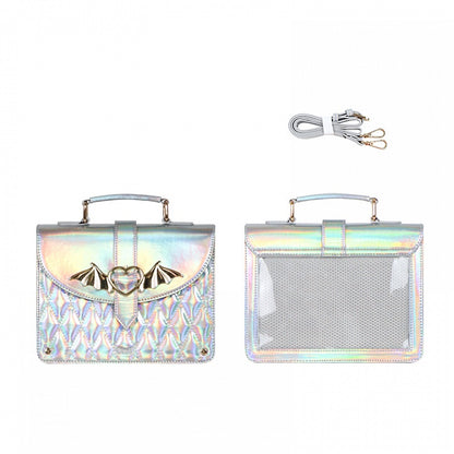 Bat Wings Design Buckle Laser Silver Ita Shoulder Bag