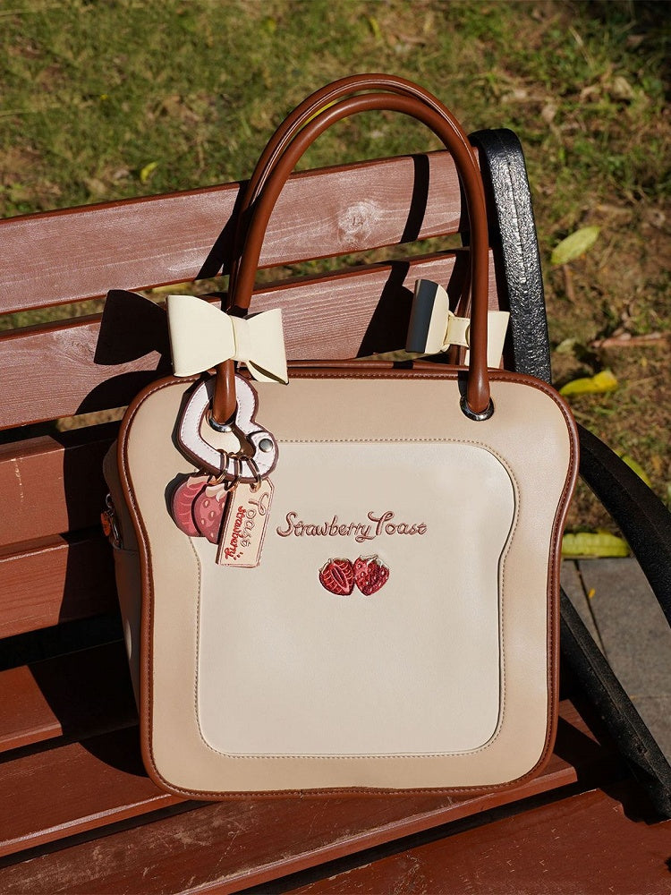 Beige Toast-shaped Tote Bag with Bowknots