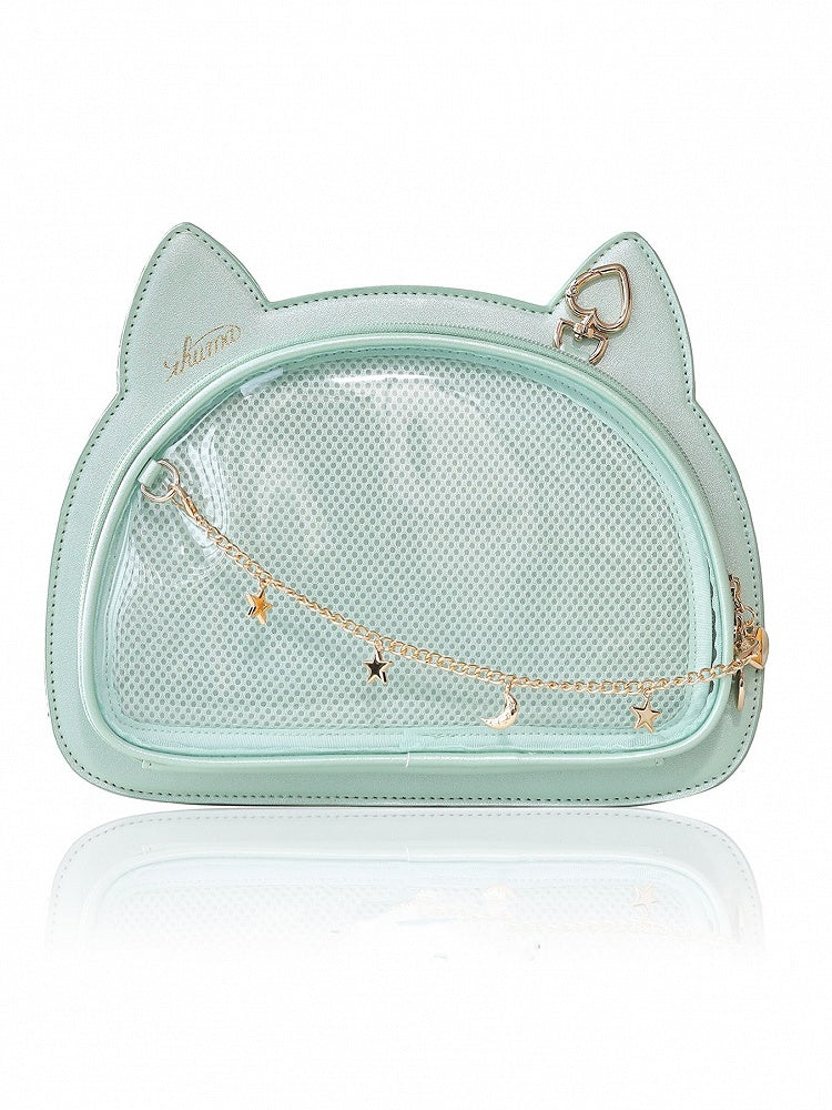 Kitty Head Shaped Ita Shoulder Bag Black / Green / White /Silver White