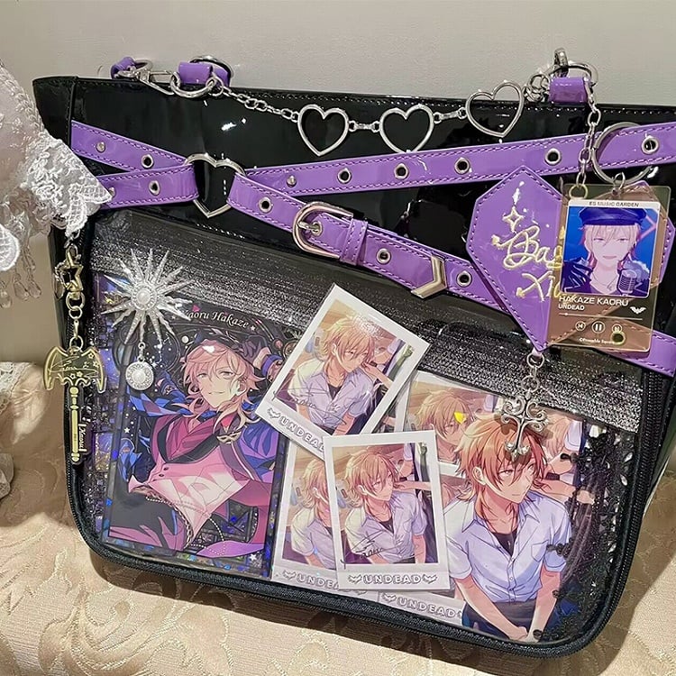 Buckle Strap Design Ita Bag Heart Chain Decorative 4 Colors