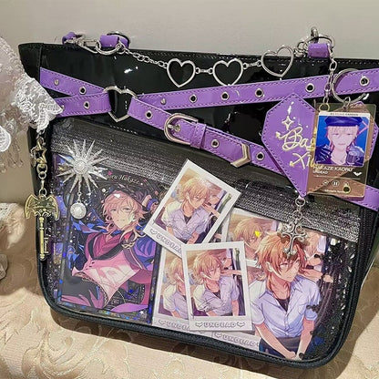 Buckle Strap Design Ita Bag Heart Chain Decorative 4 Colors