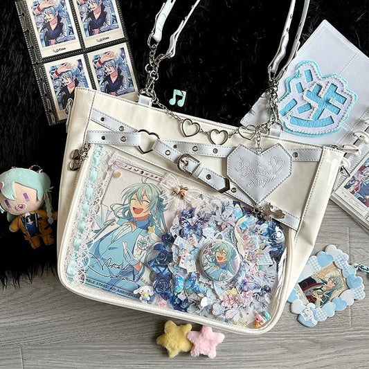 Buckle Strap Design Ita Bag Heart Chain Decorative 4 Colors