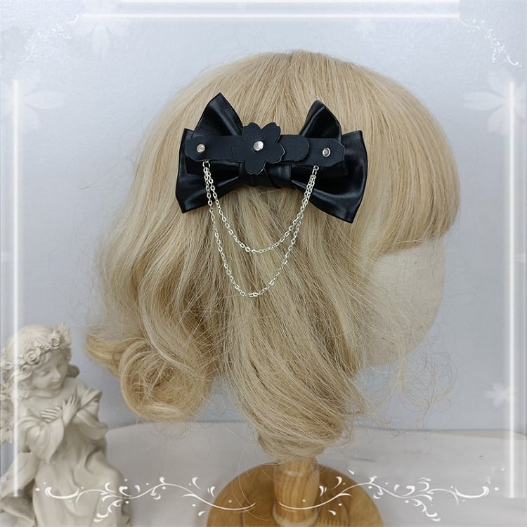 4 Color Options Detachable Chain Bow PU Hairclips