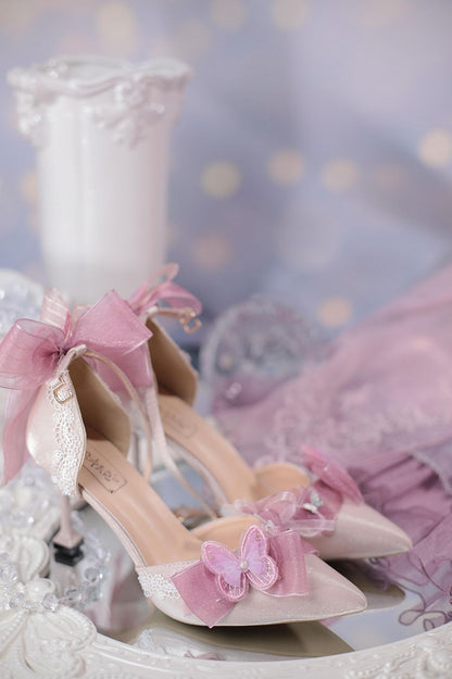 Flowers Butterflies Decorated Pinkish Purple 5cm/8cm Hime Lolita High Heels