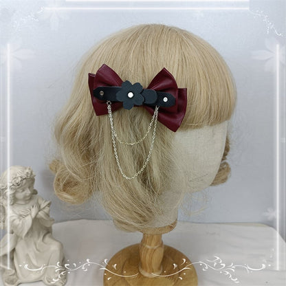 4 Color Options Detachable Chain Bow PU Hairclips