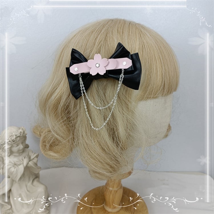4 Color Options Detachable Chain Bow PU Hairclips