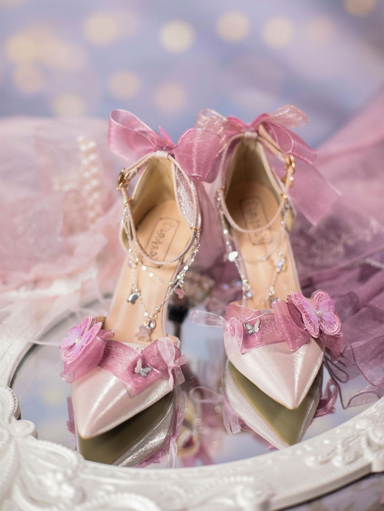 Flowers Butterflies Decorated Pinkish Purple 5cm/8cm Hime Lolita High Heels