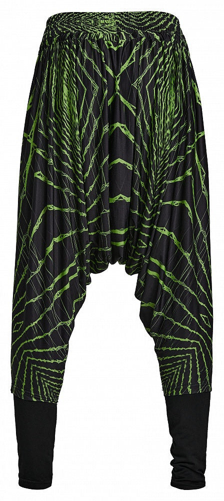 Cyber Knit False Two-Piece Trousers Black and Green