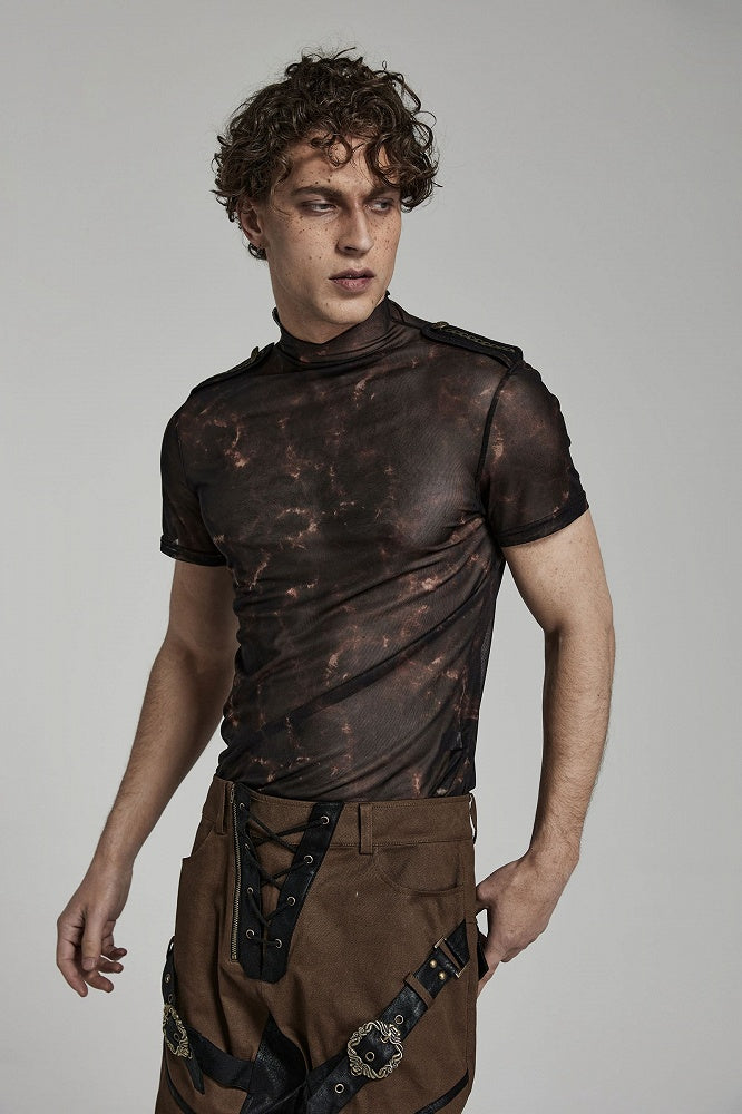 Doomsday Printed Mesh T-shirt Black and Coffee