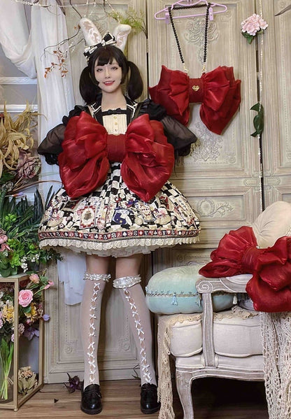 Wine Red Big Bow Backpack Solid Color