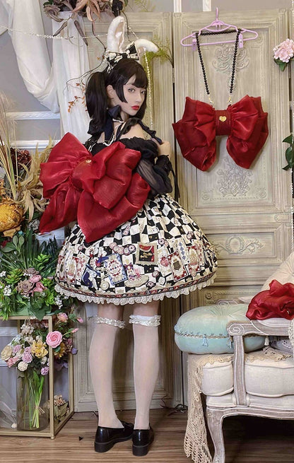 Wine Red Big Bow Backpack Solid Color