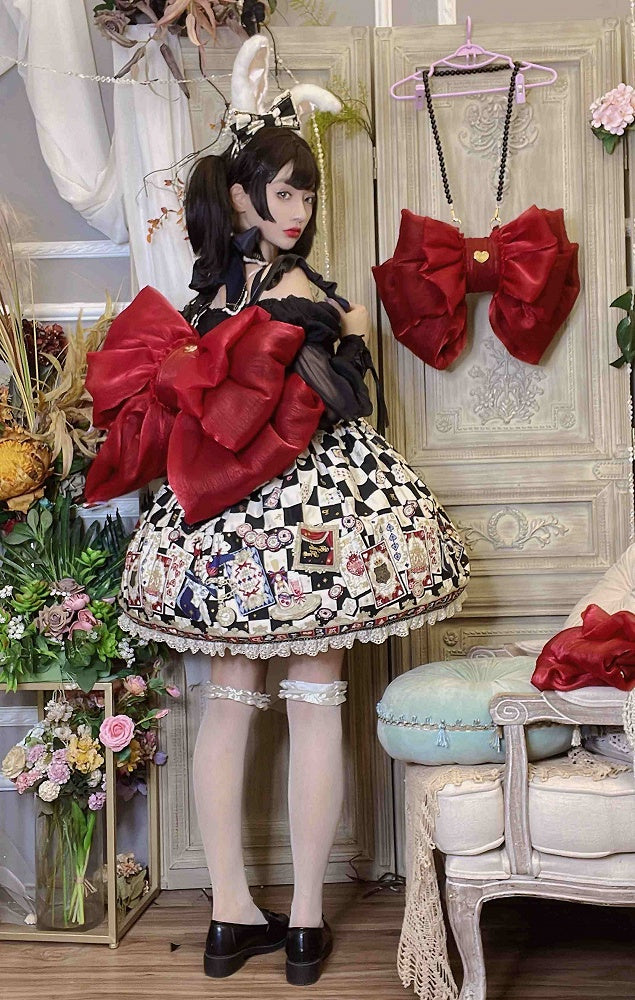 Wine Red Big Bow Backpack Solid Color