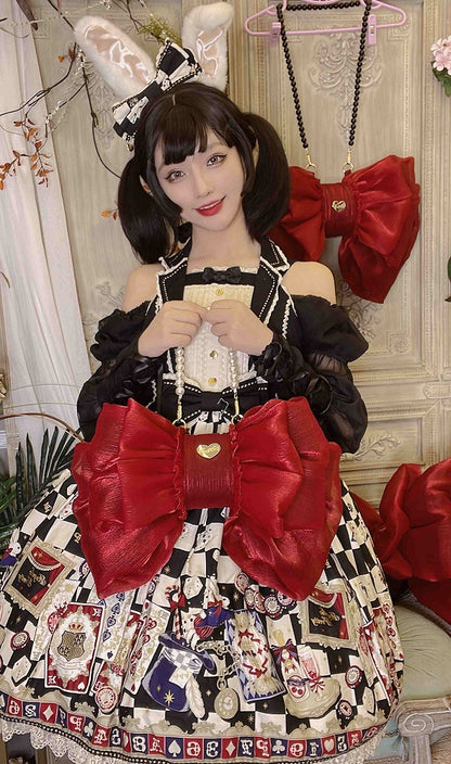 Wine Red Big Bow Backpack Solid Color