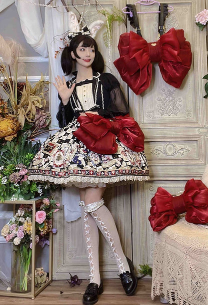 Wine Red Big Bow Backpack Solid Color