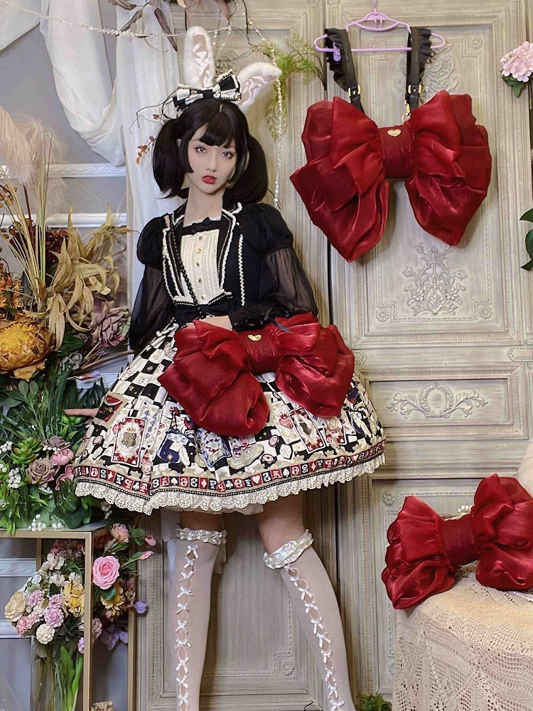 Wine Red Big Bow Backpack Solid Color