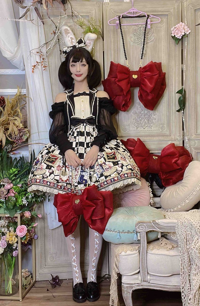 Wine Red Big Bow Backpack Solid Color