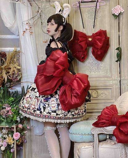 Wine Red Big Bow Backpack Solid Color