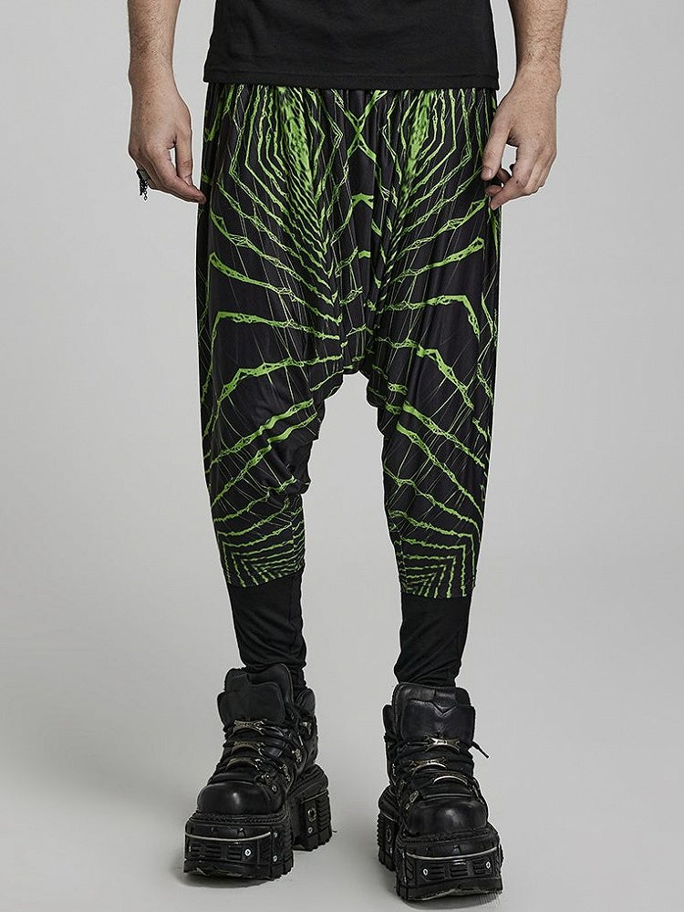 Cyber Knit False Two-Piece Trousers Black and Green