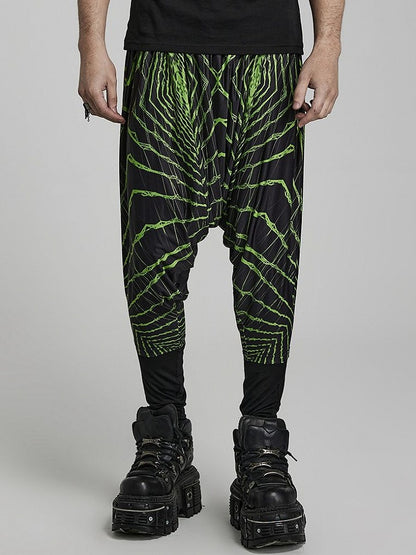 Cyber Knit False Two-Piece Trousers Black and Green